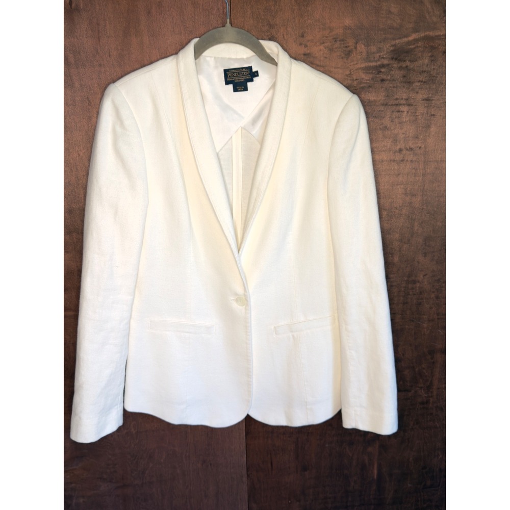 Pendleton Womens Ivory White Wool Silk Blend Shawl Collar Blazer Jacket Size 6